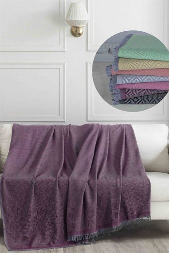Denizli Concept Pamuklu - Polyester Kanvas Saçaklı Süngersiz Armürlü Bordo Üçlü Koltuk Örtüsü 175x230 cm