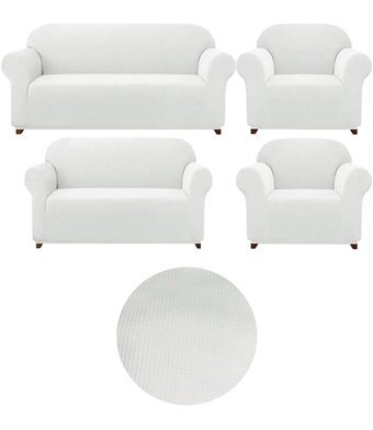 Mehira Tesettür Polyester Likralı Süngersiz Düz Giydirmeli Beyaz Dörtlü Koltuk Örtüsü 180x230 cm