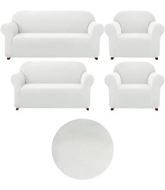 Mehira Tesettür Polyester Likralı Süngersiz Düz Giydirmeli Beyaz Dörtlü Koltuk Örtüsü 180x230 cm