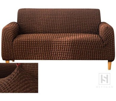 Heytgah Polyester Bürümcük Süngersiz Kapitone Giydirmeli Kahverengi Üçlü Koltuk Örtüsü 180x230 cm