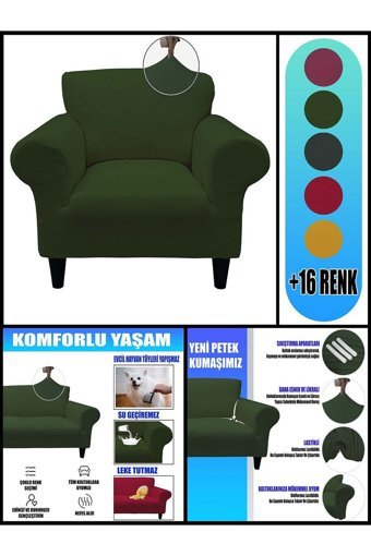 Kılıfsan Pamuklu - Polyester Süngersiz Düz Giydirmeli Haki Tekli Koltuk Örtüsü 140 cm