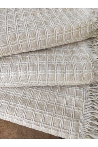 Denizli Hatırası Pamuklu Kanvas Püsküllü Süngersiz Armürlü Bej Üçlü Koltuk Örtüsü 170x220 cm