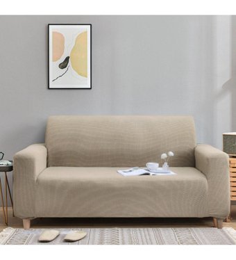 Btf Home Polyester Likralı Jakarlı Süngersiz Armürlü Giydirmeli Lastikli Vizon Üçlü Koltuk Örtüsü 180x230 cm