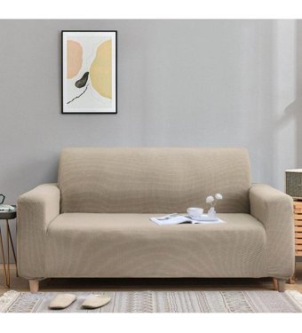 Btf Home Polyester Likralı Jakarlı Süngersiz Armürlü Giydirmeli Lastikli Vizon Üçlü Koltuk Örtüsü 180x230 cm