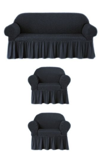 Furkanticaret Polyester Bürümcük Fırfırlı Süngersiz Kapitone Giydirmeli Krem Üçlü Koltuk Örtüsü 180x230 cm