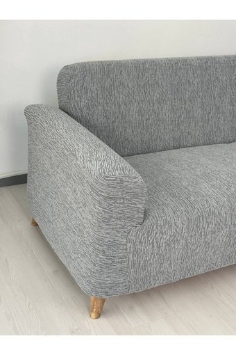 Defne Home Pamuklu - Polyester Likralı Jakarlı Süngersiz Armürlü Giydirmeli Gri Üçlü Koltuk Örtüsü 180x230 cm