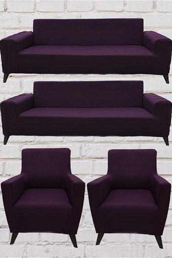 Şahane Ev Mikro Polyester Likralı Jakarlı Süngersiz Düz Giydirmeli Lastikli Fuşya Üçlü Koltuk Örtüsü 140 cm