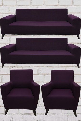 Şahane Ev Mikro Polyester Likralı Jakarlı Süngersiz Düz Giydirmeli Lastikli Fuşya Üçlü Koltuk Örtüsü 140 cm