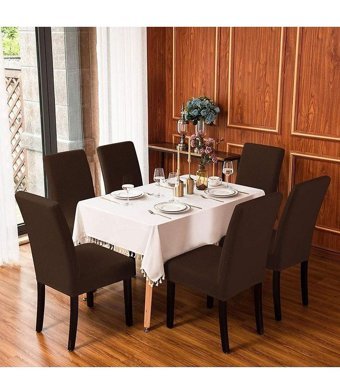 Özmakan Pamuklu - Polyester Likralı Jakarlı Süngersiz Çizgili Giydirmeli Kahverengi Altılı Koltuk Örtüsü 44x52 cm