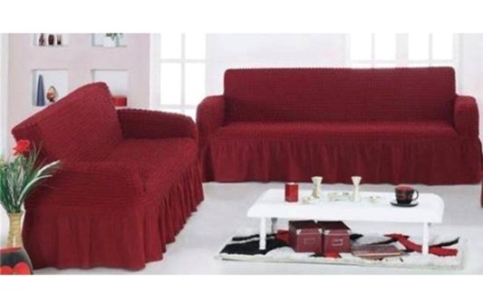 Gerbera Home Collection Pamuklu - Polyester Bürümcük Fırfırlı Süngersiz Kapitone Giydirmeli Bordo İkili Koltuk Örtüsü 180x230 cm