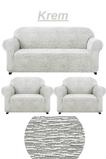 Kanway Likralı Jakarlı Süngersiz Kırçıllı Giydirmeli Gri Üçlü Koltuk Örtüsü 180x230 cm