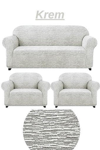 Kanway Likralı Jakarlı Süngersiz Kırçıllı Giydirmeli Gri Üçlü Koltuk Örtüsü 180x230 cm