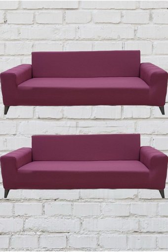 Şahane Ev Mikro Polyester Likralı Jakarlı Süngersiz Düz Giydirmeli Lastikli Gül Kurusu Üçlü Koltuk Örtüsü 51x42 cm