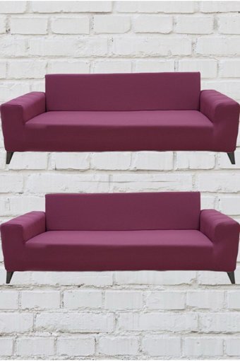 Şahane Ev Mikro Polyester Likralı Jakarlı Süngersiz Düz Giydirmeli Lastikli Gül Kurusu Üçlü Koltuk Örtüsü 51x42 cm