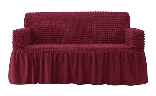 Ak Lale Polyester Bürümcük-Likralı Fırfırlı Süngersiz Giydirmeli Lastikli Bordo İkili Koltuk Örtüsü 150x195 cm