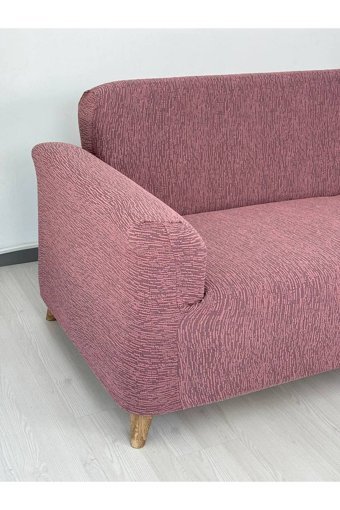 Defne Home Pamuklu - Polyester Likralı Jakarlı Süngersiz Armürlü Giydirmeli Pembe Tekli Koltuk Örtüsü 180x230 cm