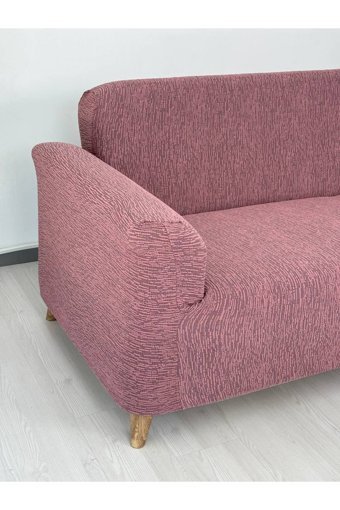 Defne Home Pamuklu - Polyester Likralı Jakarlı Süngersiz Armürlü Giydirmeli Pembe Tekli Koltuk Örtüsü 180x230 cm