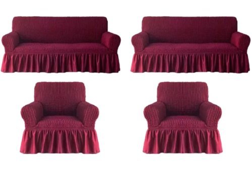 Eldost Ticaret Polyester Bürümcük Jakarlı Süngersiz Armürlü Giydirmeli Bordo Yedili Koltuk Örtüsü 180x230 cm