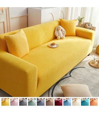 Bonjourmadame Polyester Likralı Süngersiz Pitikare Desenli Giydirmeli Lastikli Sarı Tekli Koltuk Örtüsü 180x230 cm