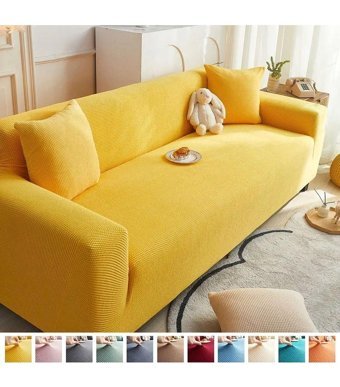 Bonjourmadame Polyester Likralı Süngersiz Pitikare Desenli Giydirmeli Lastikli Sarı Tekli Koltuk Örtüsü 180x230 cm
