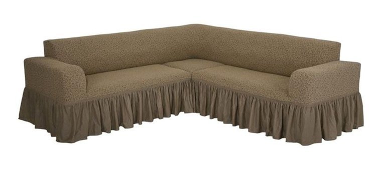 Faprikadan Pamuklu - Polyester Fırfırlı Süngersiz Düz Giydirmeli Kahverengi L Koltuk Koltuk Örtüsü 290x170 cm