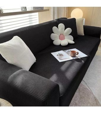 Akyol Home Pamuklu - Polyester Likralı Süngersiz Armürlü Giydirmeli Lastikli Siyah Tekli Koltuk Örtüsü 80x120 cm