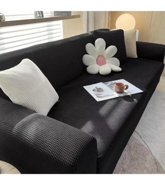 Akyol Home Pamuklu - Polyester Likralı Süngersiz Armürlü Giydirmeli Lastikli Siyah Tekli Koltuk Örtüsü 80x120 cm