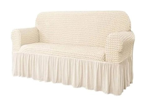 Furkanticaret Polyester Bürümcük-Likralı Süngersiz Kapitone Giydirmeli Bej Üçlü Koltuk Örtüsü 180x230 cm