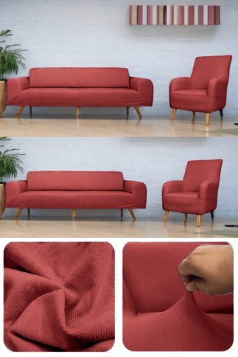Riseler Home Polyester Likralı Jakarlı Süngersiz Petek Desenli Giydirmeli Turuncu Üçlü Koltuk Örtüsü 180x240 cm