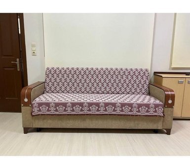 Genç Uludağ Pamuklu Püsküllü Süngersiz Geometrik Desenli Bordo Tekli Koltuk Örtüsü 180x220 cm