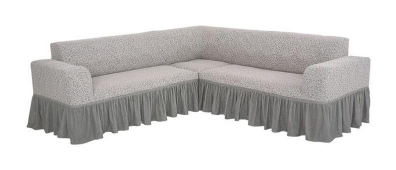 Faprikadan Pamuklu - Polyester Jakarlı Süngersiz Düz Giydirmeli Bej L Koltuk Koltuk Örtüsü 290x170 cm
