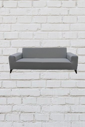 Şahane Ev Mikro Polyester Likralı Jakarlı Süngersiz Düz Giydirmeli Lastikli Gri İkili Koltuk Örtüsü 140 cm