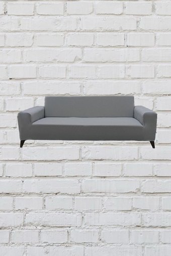 Şahane Ev Mikro Polyester Likralı Jakarlı Süngersiz Düz Giydirmeli Lastikli Gri İkili Koltuk Örtüsü 140 cm