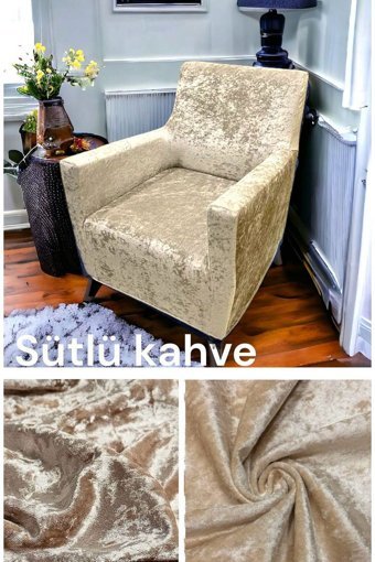 Seltenet Kadife Likralı Jakarlı Süngersiz Çizgili Giydirmeli Su Geçirmez Kahverengi Tekli Koltuk Örtüsü 120x80 cm