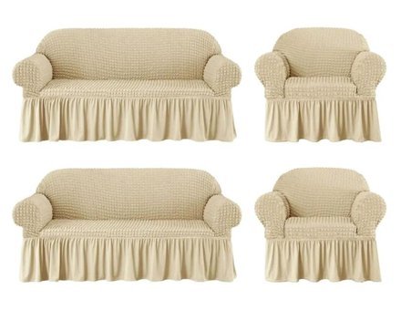 Furkanticaret Polyester Bürümcük-Likralı Süngersiz Kapitone Giydirmeli Gri 3-3-1-1 Koltuk Örtüsü 230x180 cm