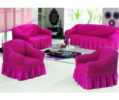 Altın Kelebek Polyester Bürümcük Fırfırlı Süngersiz Giydirmeli Lastikli Fuşya Dörtlü Koltuk Örtüsü 180x230 cm