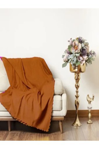 Önfem Home Collection Şönil Tay Tüyü Jakarlı Süngersiz Çizgili Turuncu Tekli Koltuk Örtüsü 175x215 cm