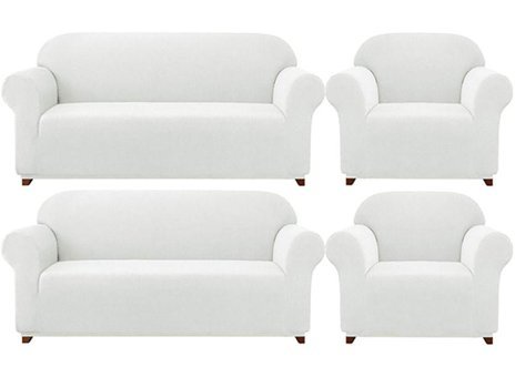 Eldost Ticaret Polyester Likralı Jakarlı Süngersiz Armürlü Giydirmeli Beyaz Sekizli Koltuk Örtüsü 180x230 cm