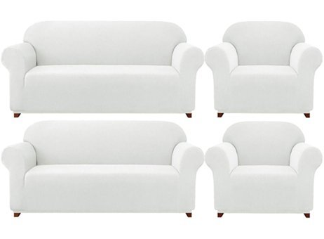 Eldost Ticaret Polyester Likralı Jakarlı Süngersiz Armürlü Giydirmeli Beyaz Sekizli Koltuk Örtüsü 180x230 cm
