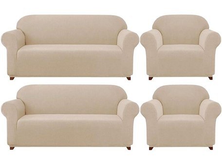 Elgeyar Polyester Likralı Jakarlı Süngersiz Armürlü Giydirmeli Kahverengi Sekizli Koltuk Örtüsü 180x230 cm