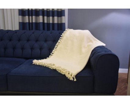 Efendyco Natural Pamuklu Kanvas Saçaklı Süngersiz Ekoseli Bej Üçlü Koltuk Örtüsü 200x320 cm
