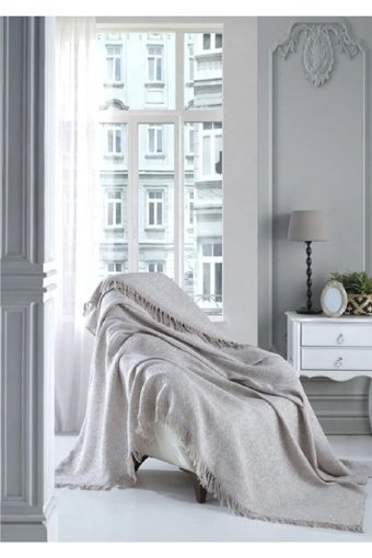 Nasır Home Pamuklu Saçaklı Süngersiz Düz Bej Tekli Koltuk Örtüsü 180x220 cm