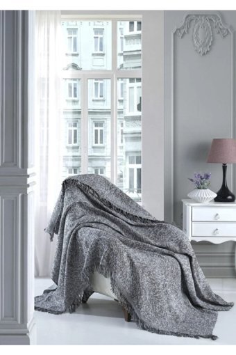 Nasır Home Pamuklu Saçaklı Süngersiz Düz Yeşil Tekli Koltuk Örtüsü 180x220 cm