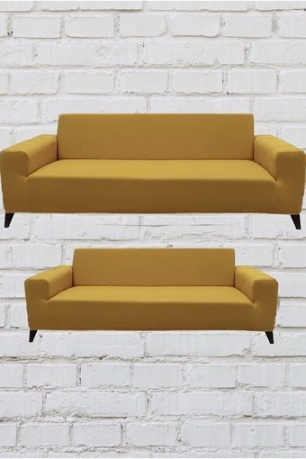 Şahane Ev Mikro Polyester Likralı Jakarlı Süngersiz Düz Giydirmeli Lastikli Hardal Üçlü Koltuk Örtüsü 55x69 cm