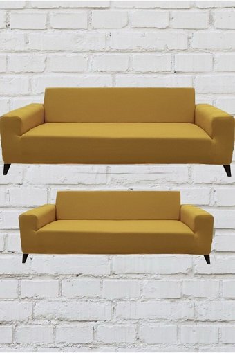 Şahane Ev Mikro Polyester Likralı Jakarlı Süngersiz Düz Giydirmeli Lastikli Hardal Üçlü Koltuk Örtüsü 55x69 cm