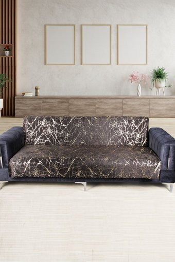 Bonny Home Kadife Varaklı Süngerli Siyah Tekli Koltuk Örtüsü 170x210 cm