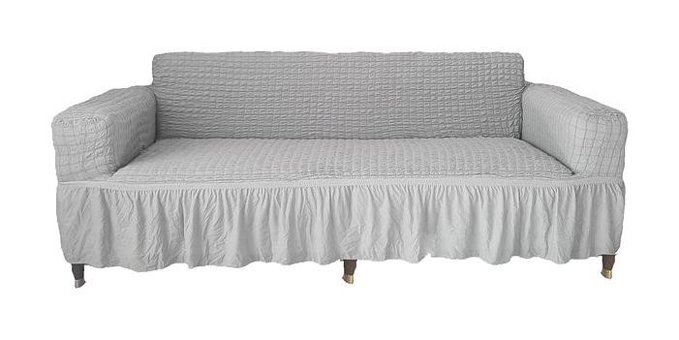 Güzelevim Polyester Bürümcük Fırfırlı Süngersiz Kapitone Giydirmeli Gri 3-3-1-1 Koltuk Örtüsü 180x230 cm