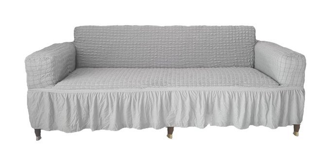 Güzelevim Polyester Bürümcük Fırfırlı Süngersiz Kapitone Giydirmeli Gri 3-3-1-1 Koltuk Örtüsü 180x230 cm