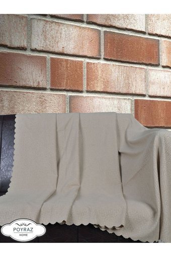 Poyraz Garanti Şönil Nubuk Jakarlı Süngersiz Geometrik Desenli Bej Tekli Koltuk Örtüsü 175x215 cm
