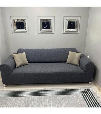 Tuchmall Pamuklu - Polyester Likralı Jakarlı Süngerli Çizgili Giydirmeli Su Geçirmez Gri Tekli Koltuk Örtüsü 180x230 cm